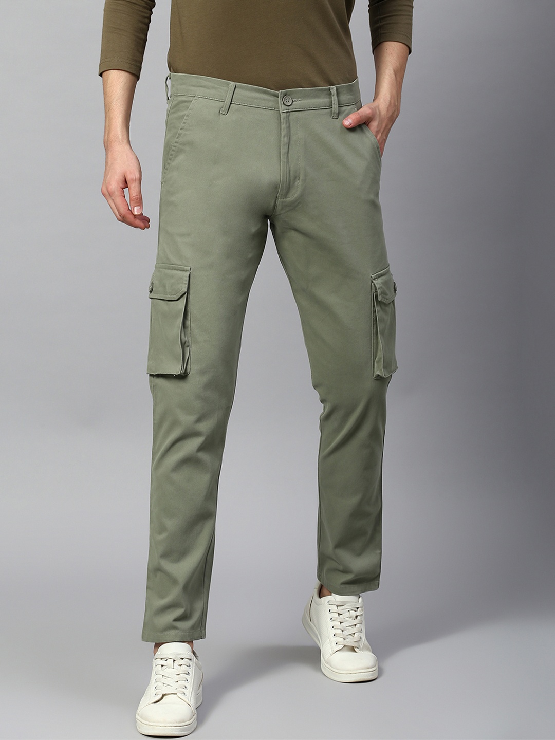 

Dennis Lingo Men Cotton Tapered Fit Cargos Trousers, Green