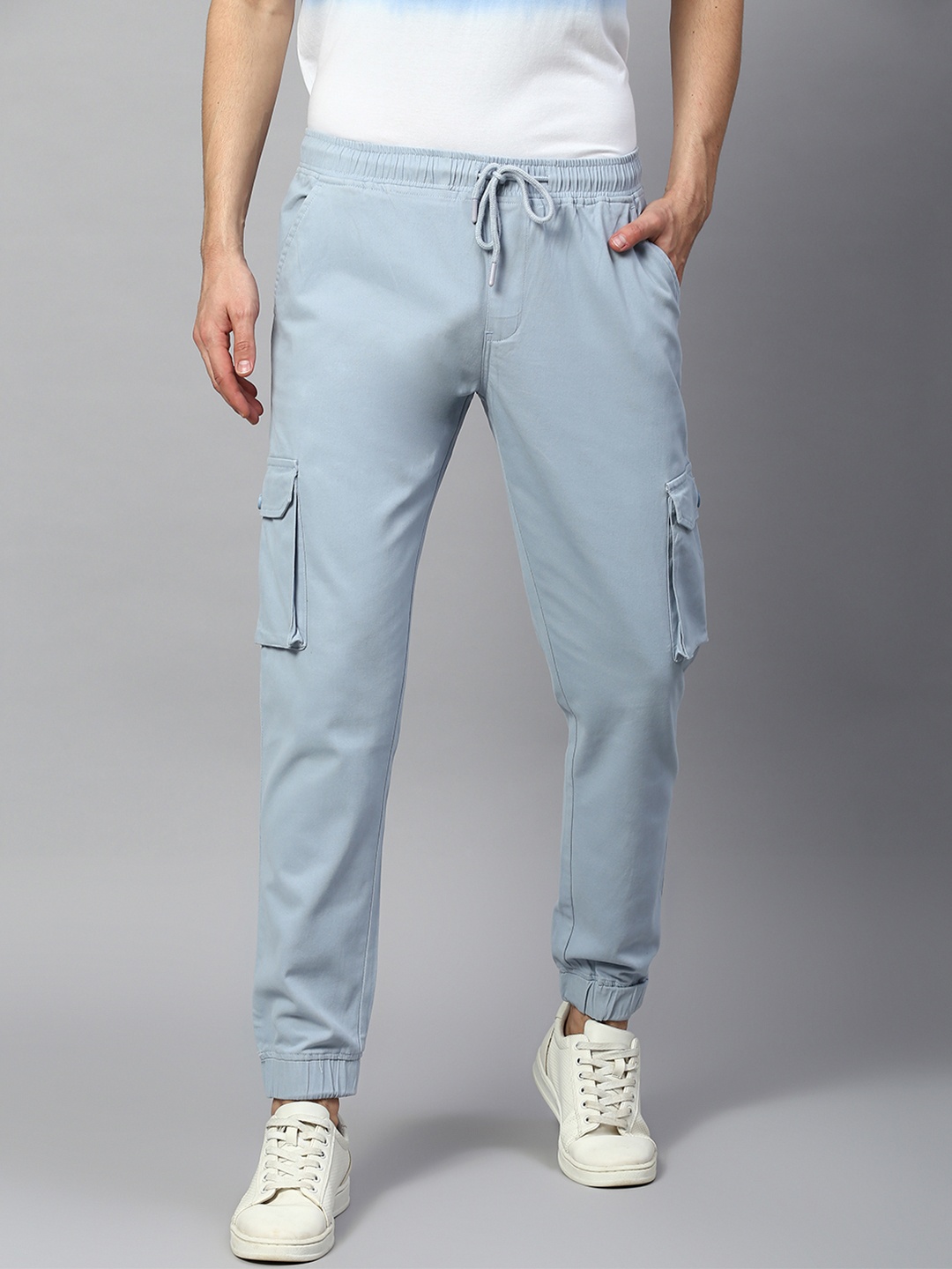 

Dennis Lingo Men Cotton Tapered Fit Cargo Joggers, Blue