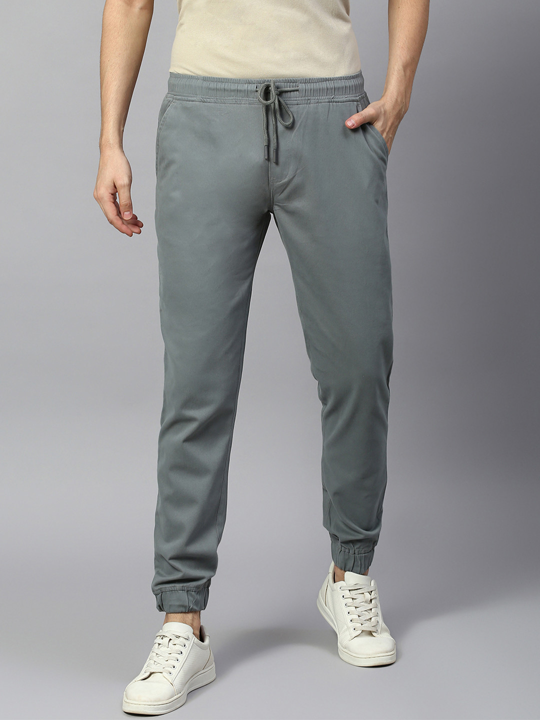 

Dennis Lingo Men Cotton Tapered Fit Joggers Trousers, Grey