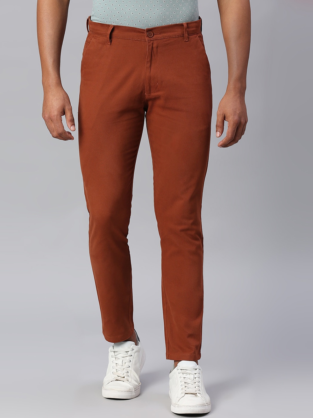 

Dennis Lingo Men Cotton Tapered Fit Chinos Trousers, Rust