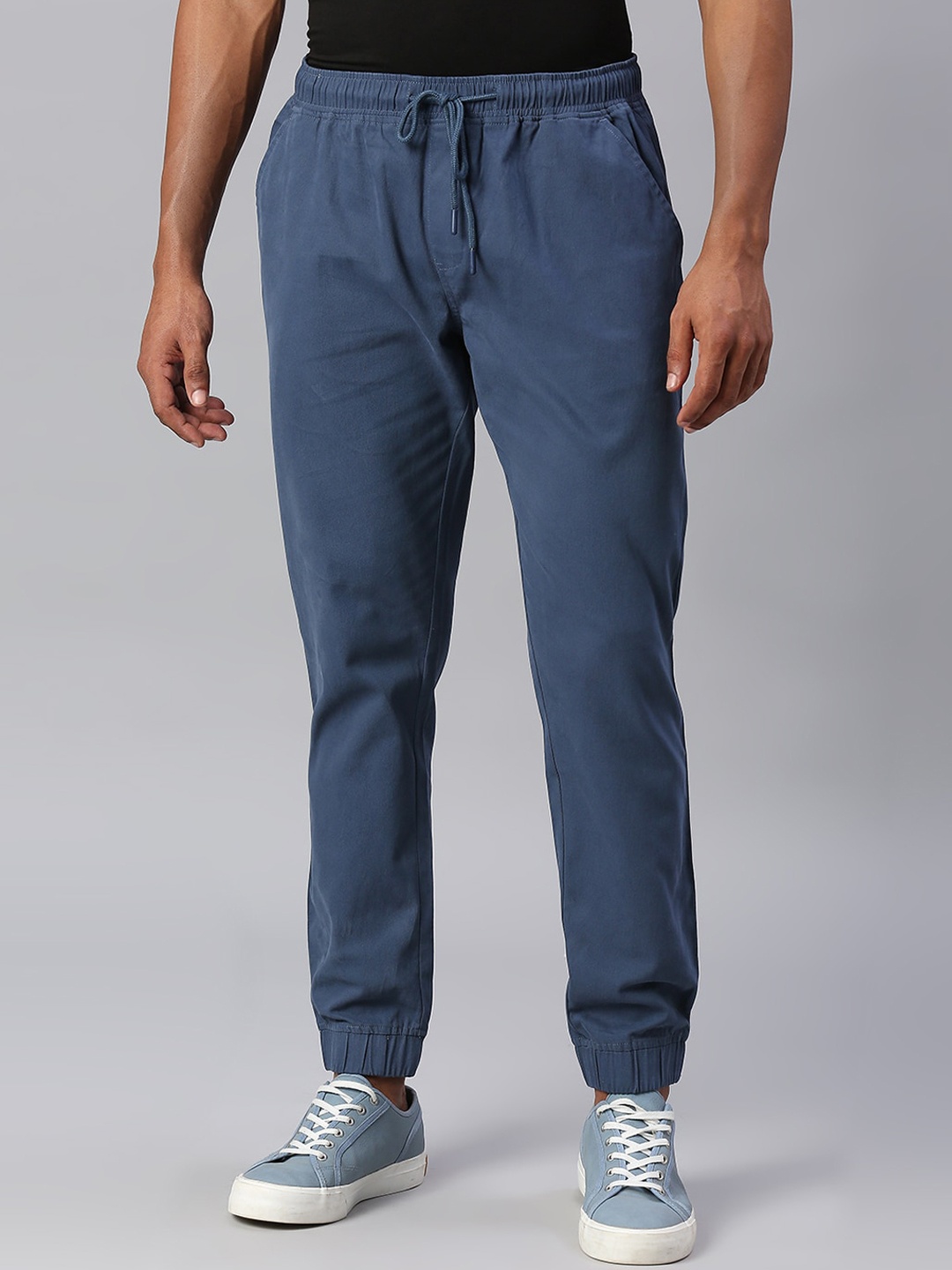 

Dennis Lingo Men Cotton Tapered Fit Joggers Trousers, Blue