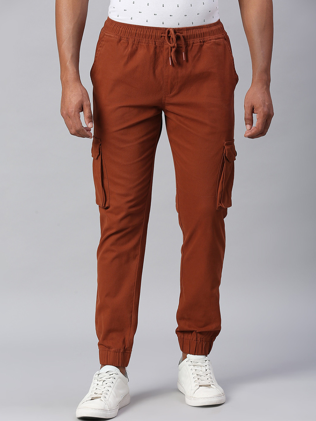 

Dennis Lingo Men Cotton Tapered Fit Cargo Joggers, Rust