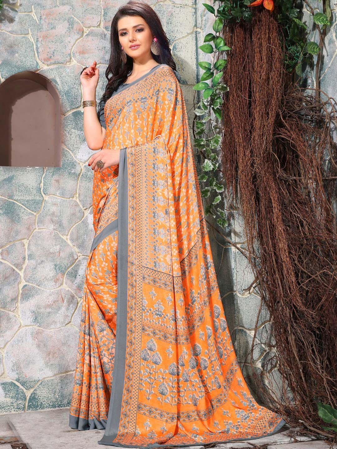 

Kasak Floral Pure Crepe Saree, Orange