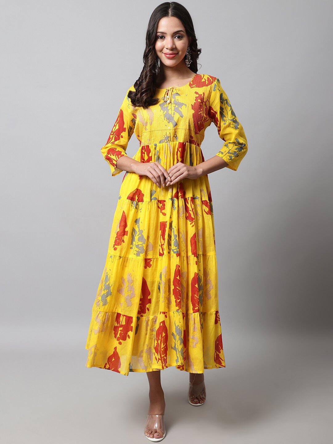 

KALINI Floral Tie-Up Neck Midi Dress, Mustard