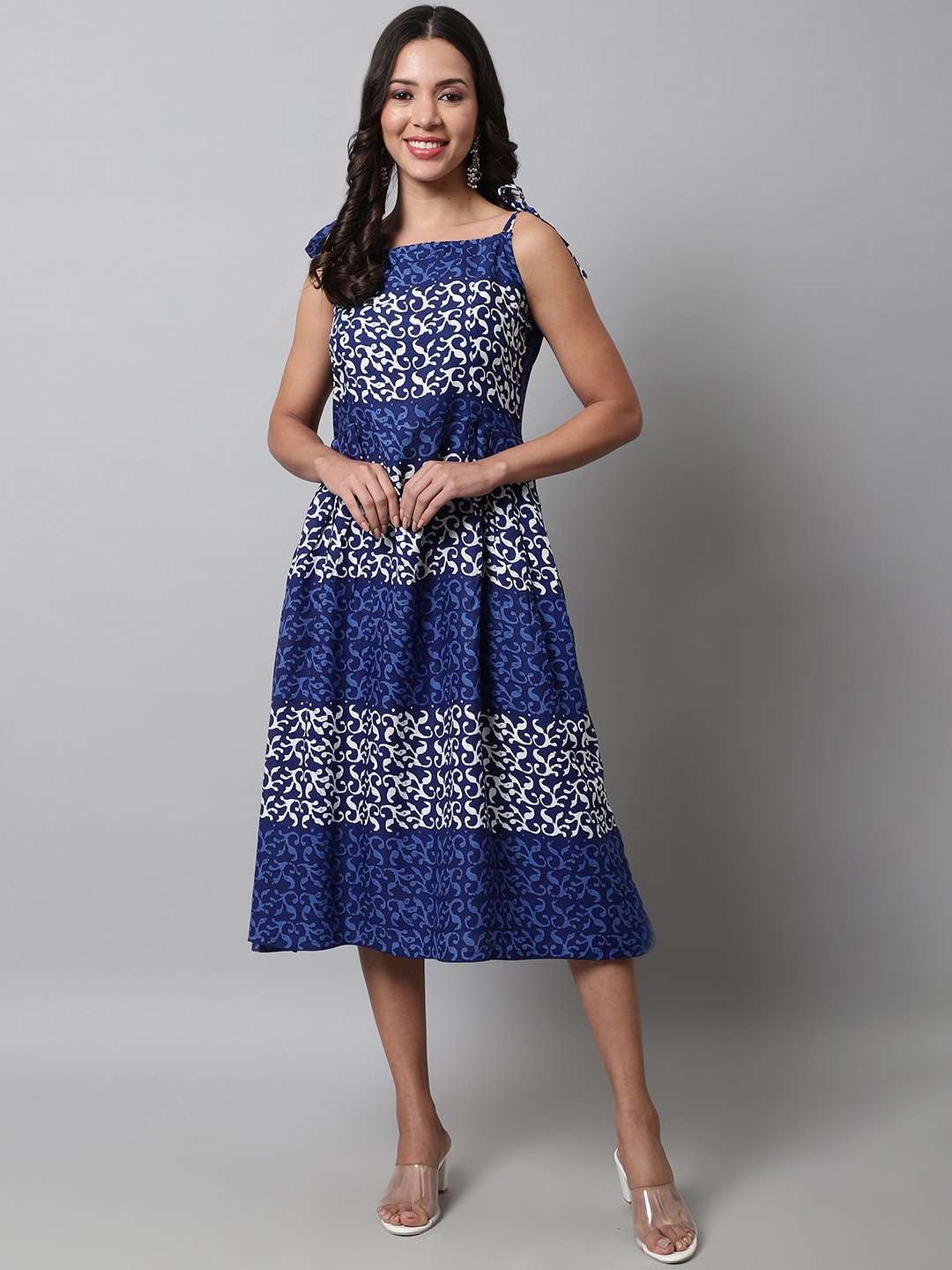 

KALINI Abstract Printed Fit & Flare Midi Dress, Blue