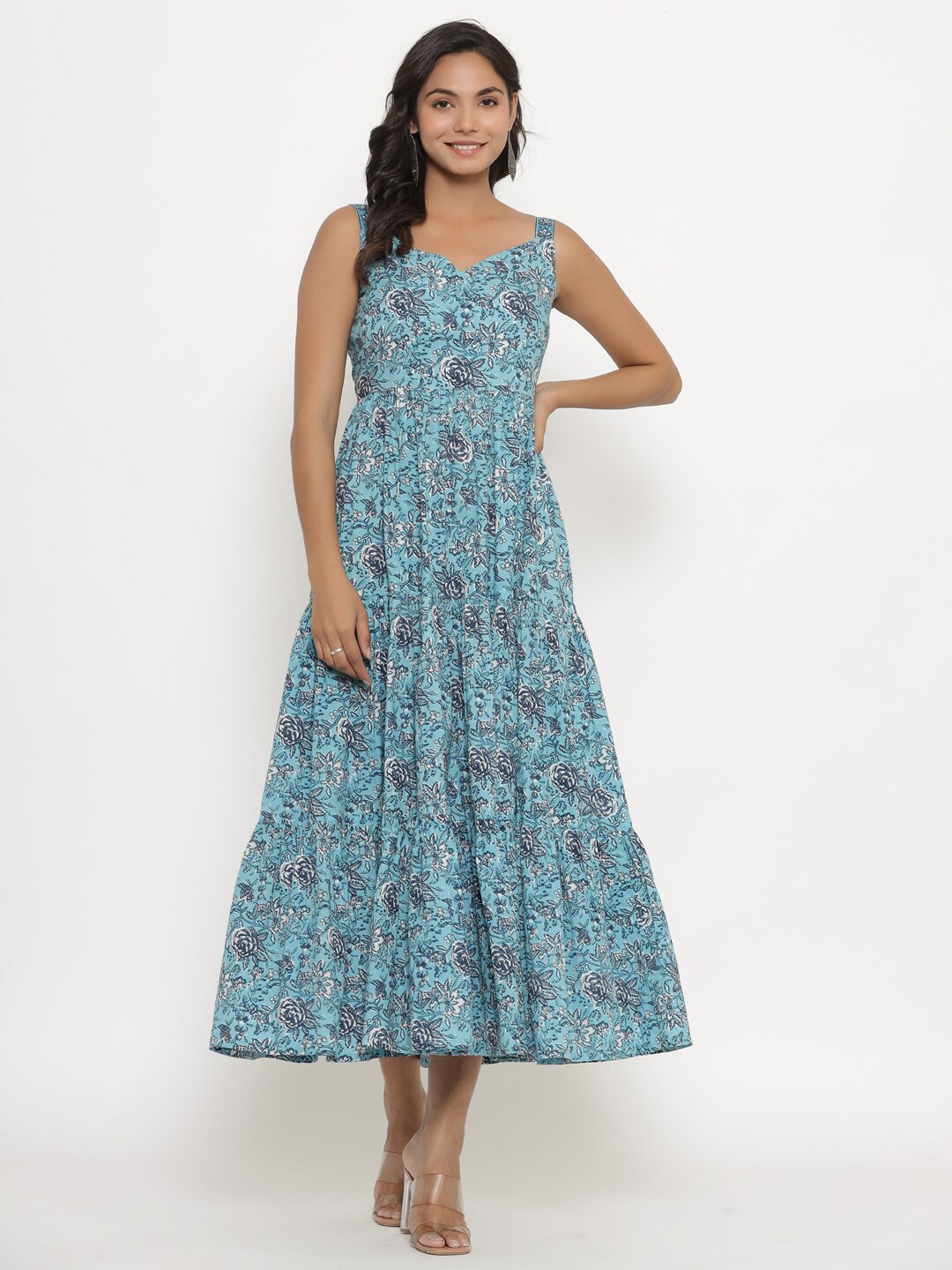 

CRAFIQA Floral Printed Pure Cotton Maxi Dress, Blue