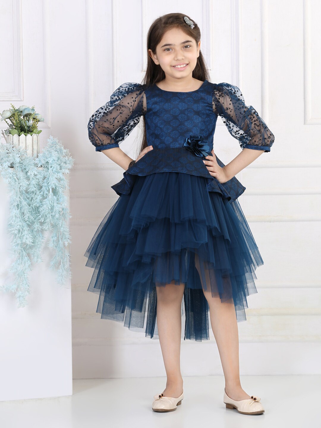 

Toy Balloon kids Girls Round Neck Fit And Flare Dress, Navy blue