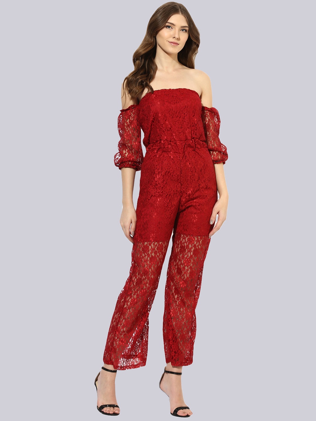 

KLEIO Women Off-Shoulder Basic Jumpsuit, Red