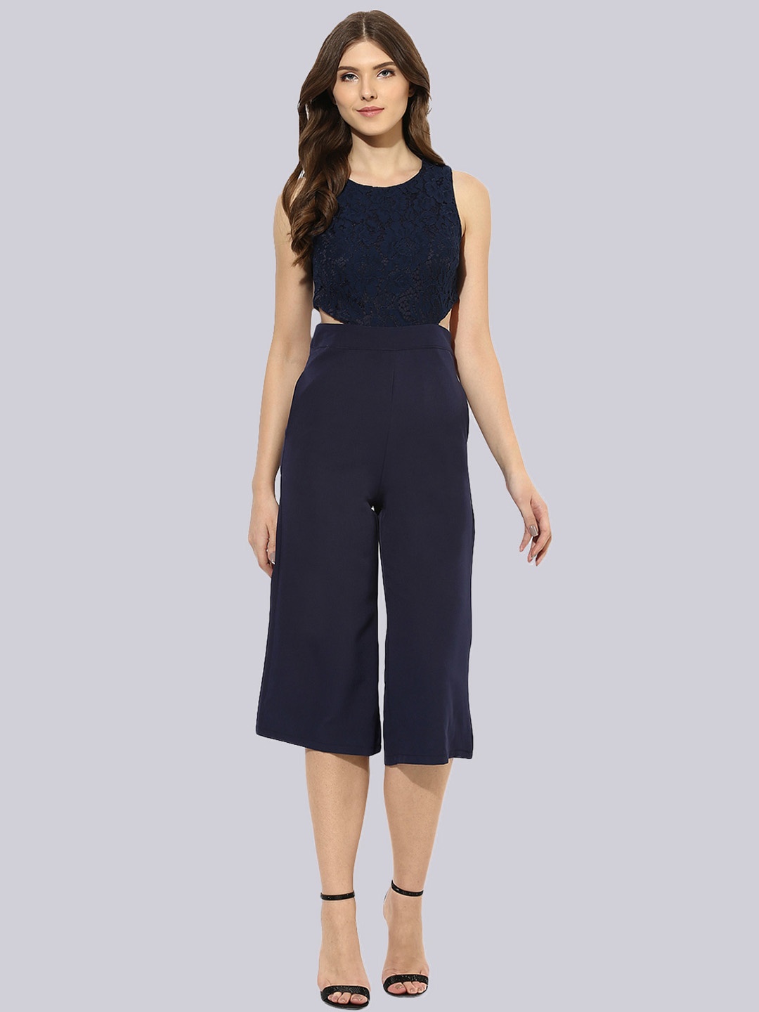 

KLEIO Women Cut-Out Capri Jumpsuit, Navy blue