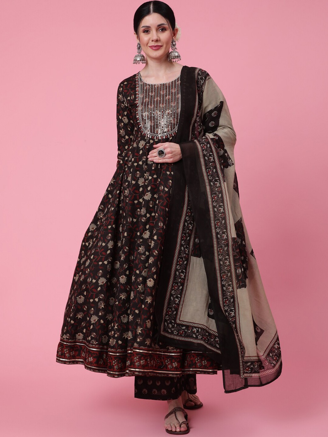 

GULMOHAR JAIPUR Women Floral Embroidered Pure Cotton Kurta with Trousers & Dupatta, Black