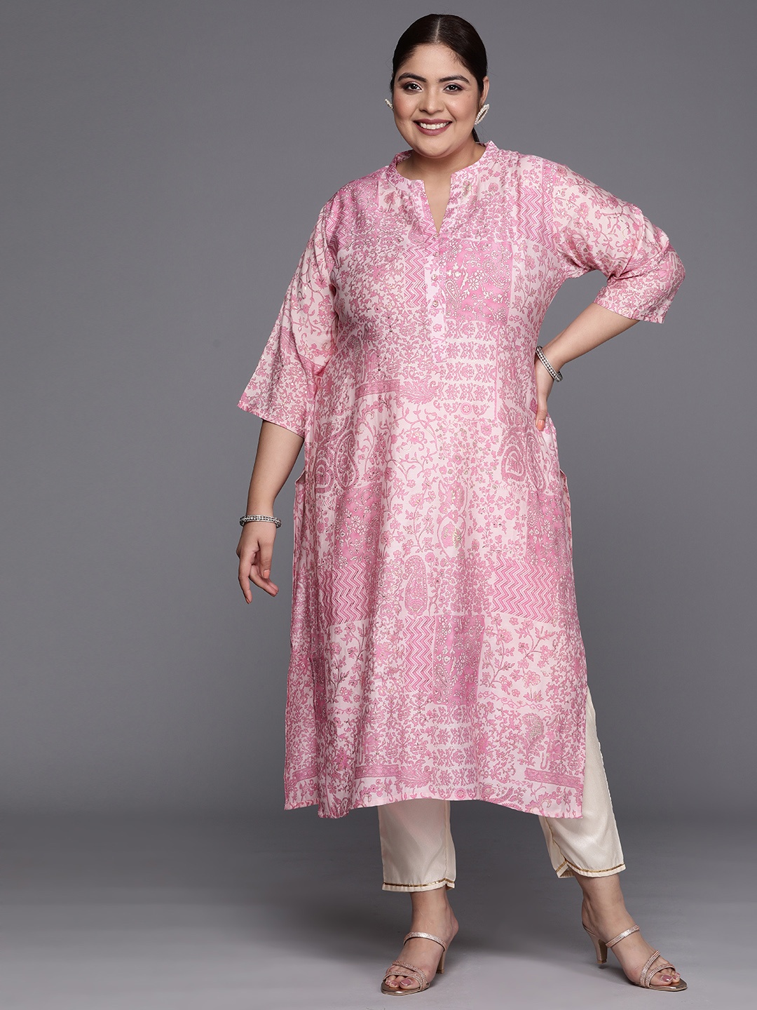 

EXTRA LOVE BY LIBAS Women Plus Size Ethnic Motifs Printed Kurta, Pink