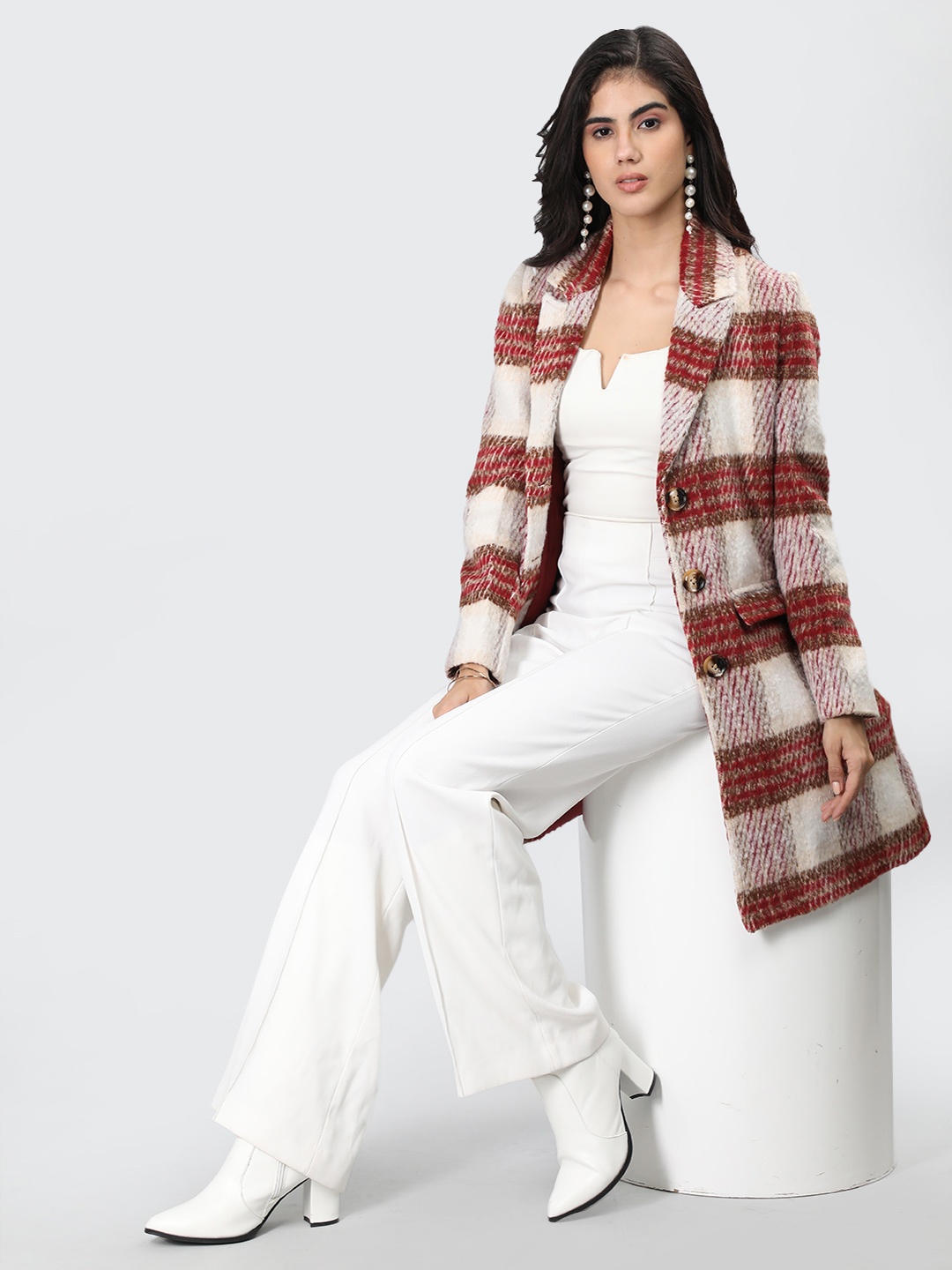 

LURE URBAN Women Single-Breasted Wool Overcoat, Maroon