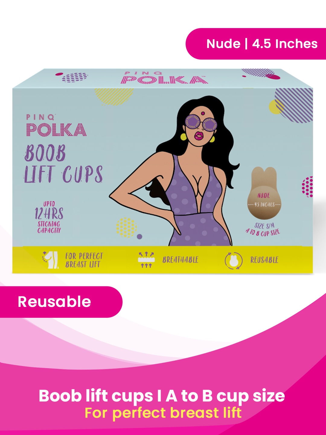 

PINQ Polka Premium Reusable Breast Lift Cup for Push Up & Lift Fits All Cup - 2 Cups, Blue