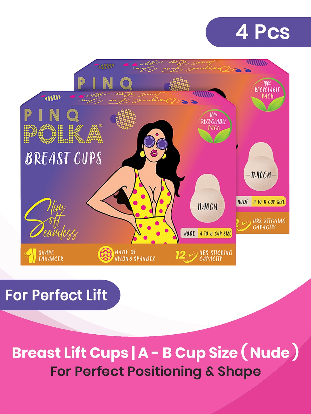 

PINQ 4 Pcs Nude Reusable Breast Lift Cups A-B Breast Tape Stick On Invisible Bra, Blue