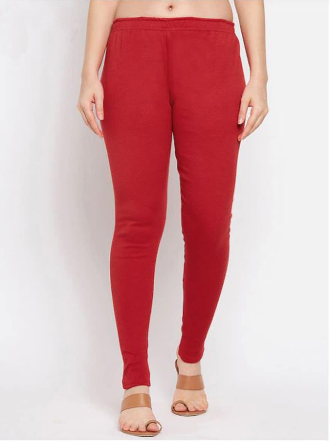 KEX Solid Woolen Churidar Length Leggings, Red
