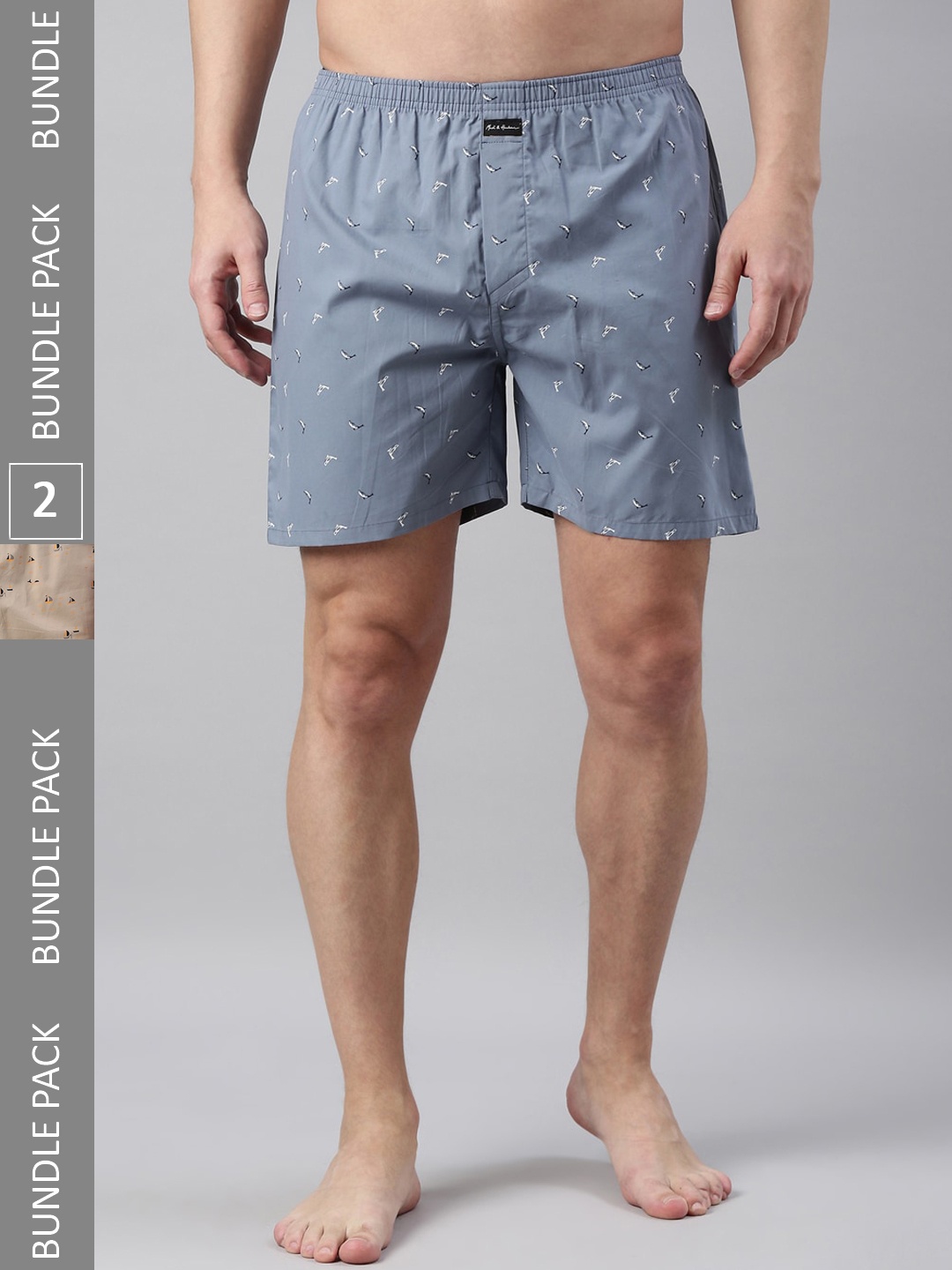 

Mast & Harbour Men Pack Of 2 Printed Cotton Boxers, Grey