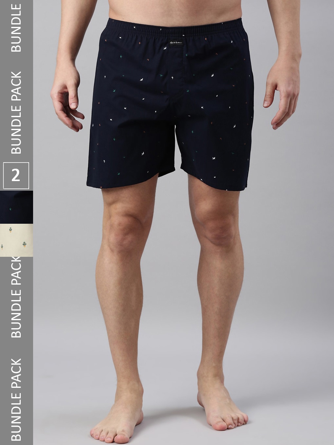

Mast & Harbour Men Pack Of 2 Printed Cotton Boxers, Beige