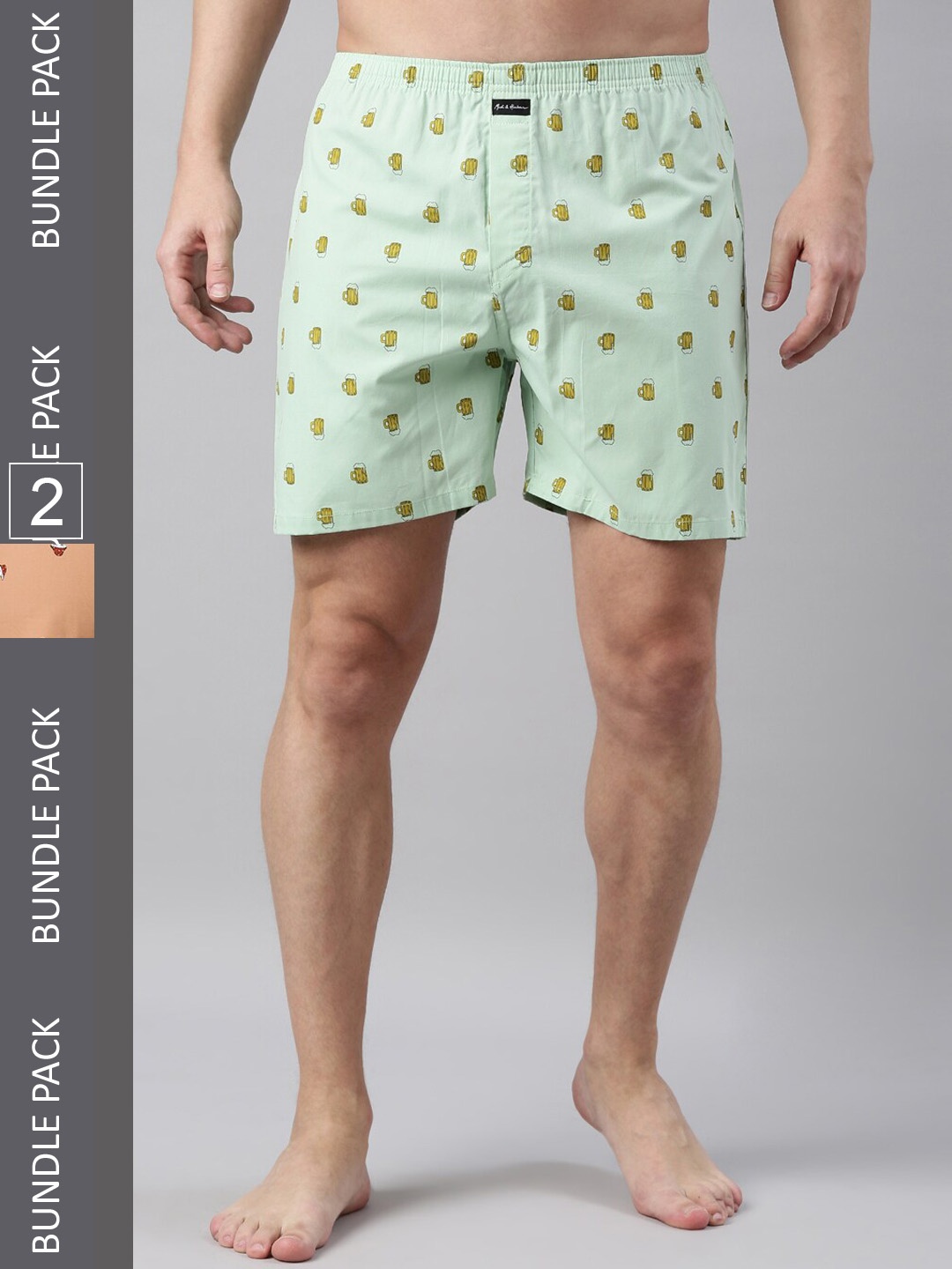 

Mast & Harbour Men Pack Of 2 Printed Pure Cotton Boxers, Sea green