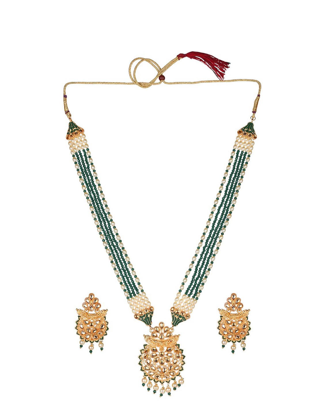

MAD CLUB Gold-Plated Kundan-Studded & Pearl Beaded Jewellery Set