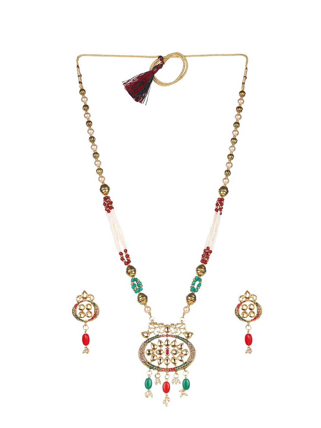 

MAD CLUB Gold-Plated Kundan-Studded & Pearl Beaded Jewellery Set