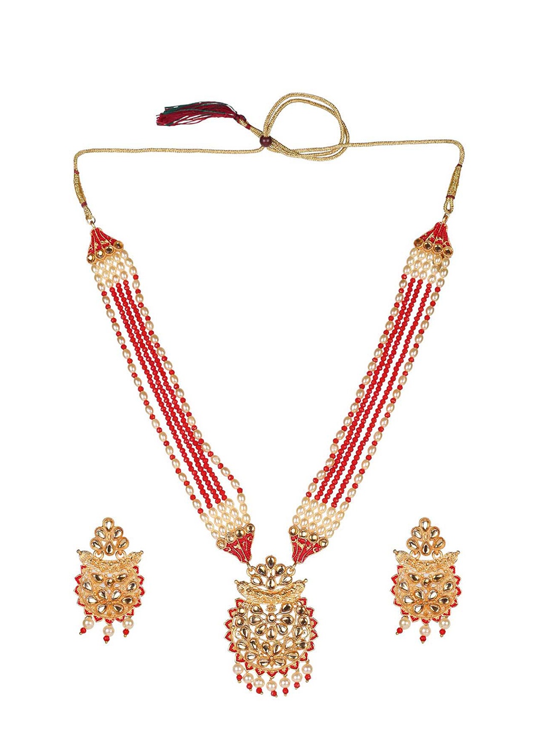 

MAD CLUB Gold-Plated Kundan-Studded & Pearl Beaded Jewellery Set