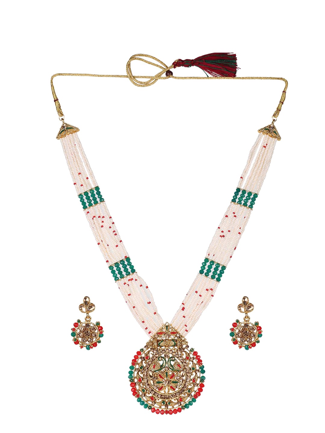 

MAD CLUB Gold-Plated Kundan-Studded & Pearl Beaded Jewellery Set
