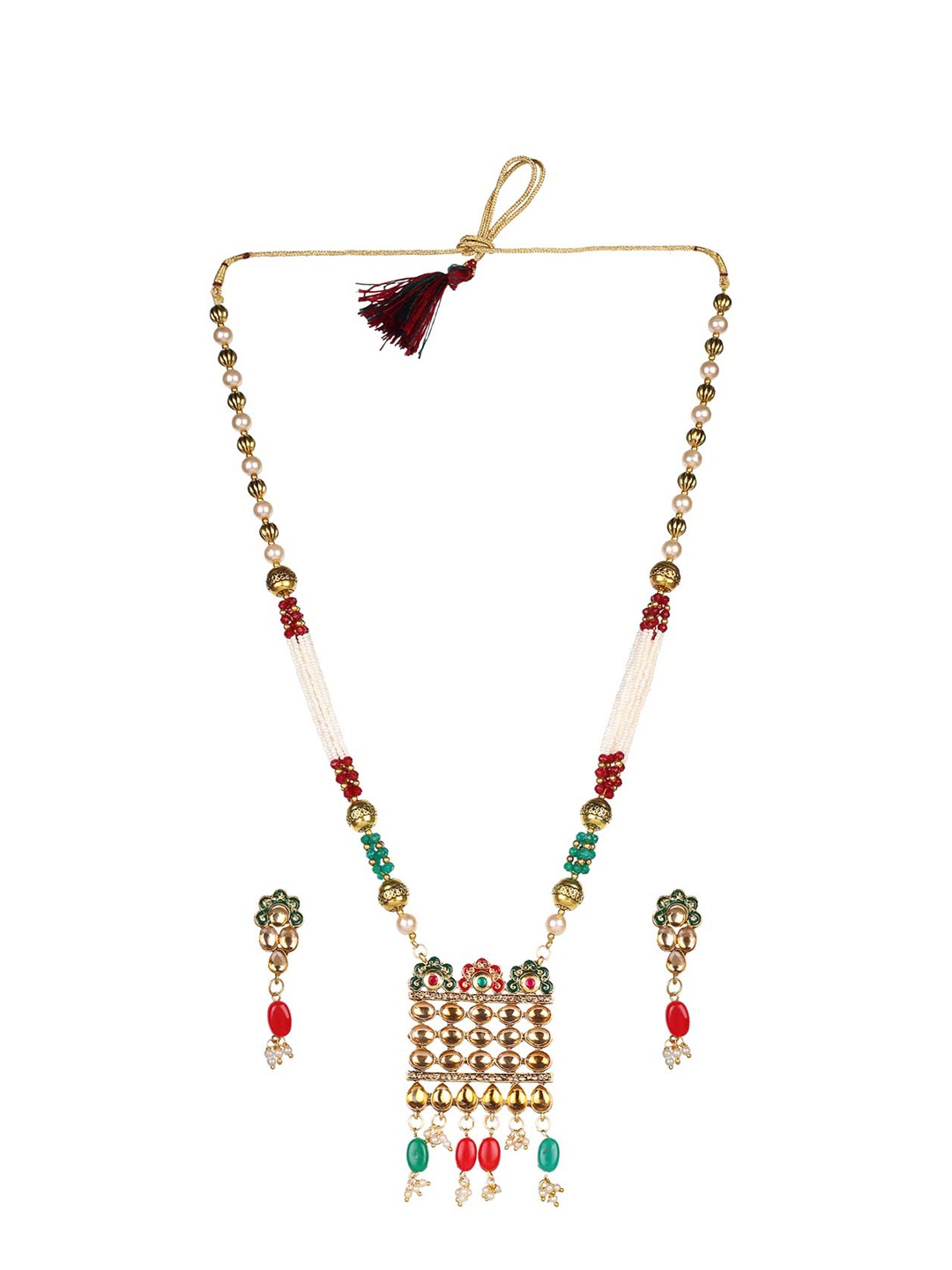 

MAD CLUB Gold-Plated Kundan-Studded & Pearl Beaded Jewellery Set