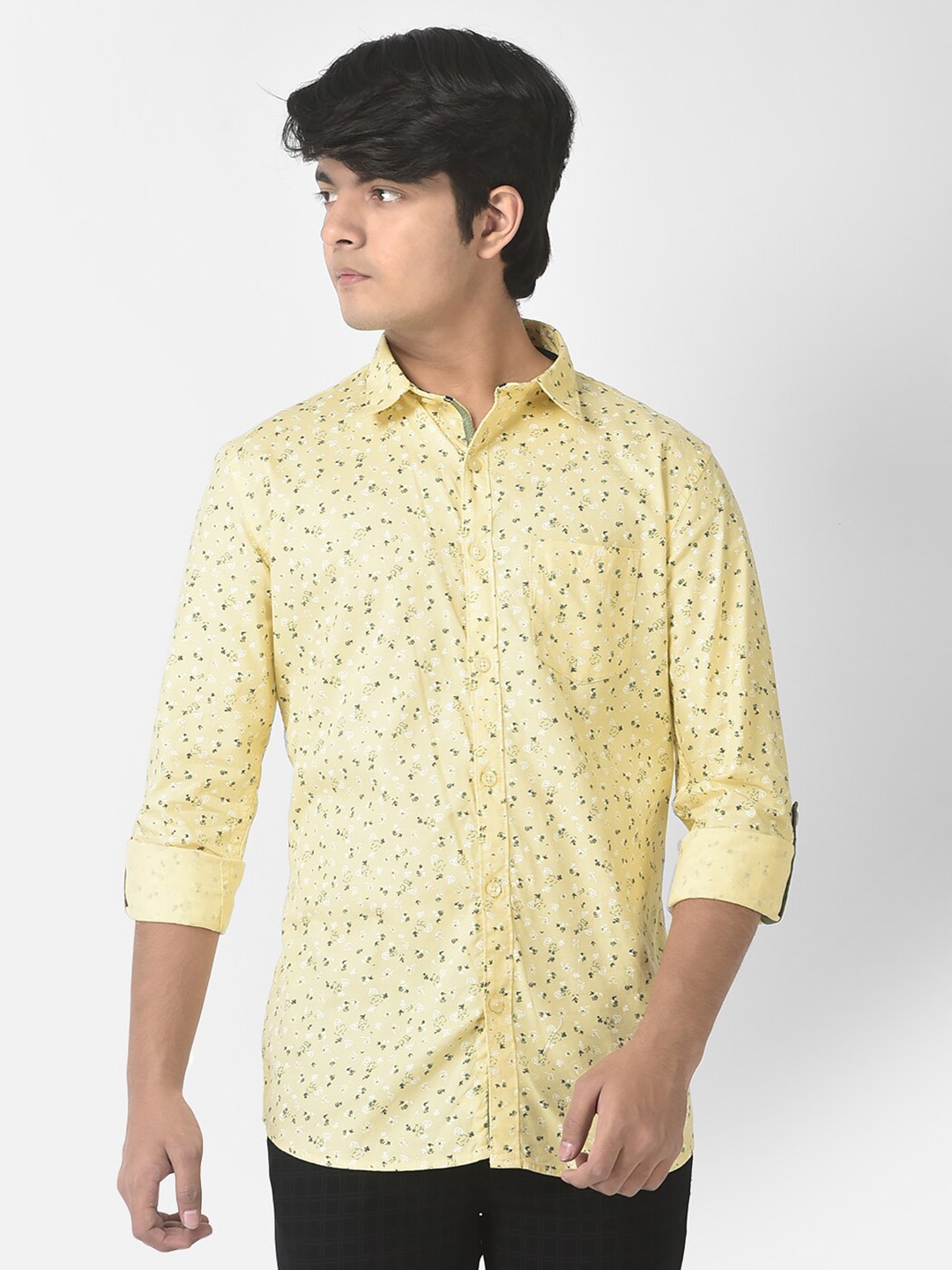 

Crimsoune Club Boys Slim Fit Floral Printed Cotton Casual Shirt, Yellow