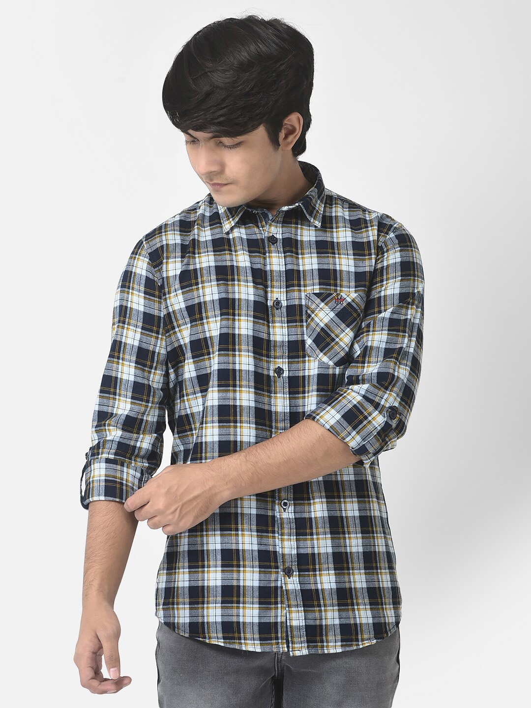 

Crimsoune Club Boys Slim Fit Tartan Checks Checked Cotton Casual Shirt, Mustard
