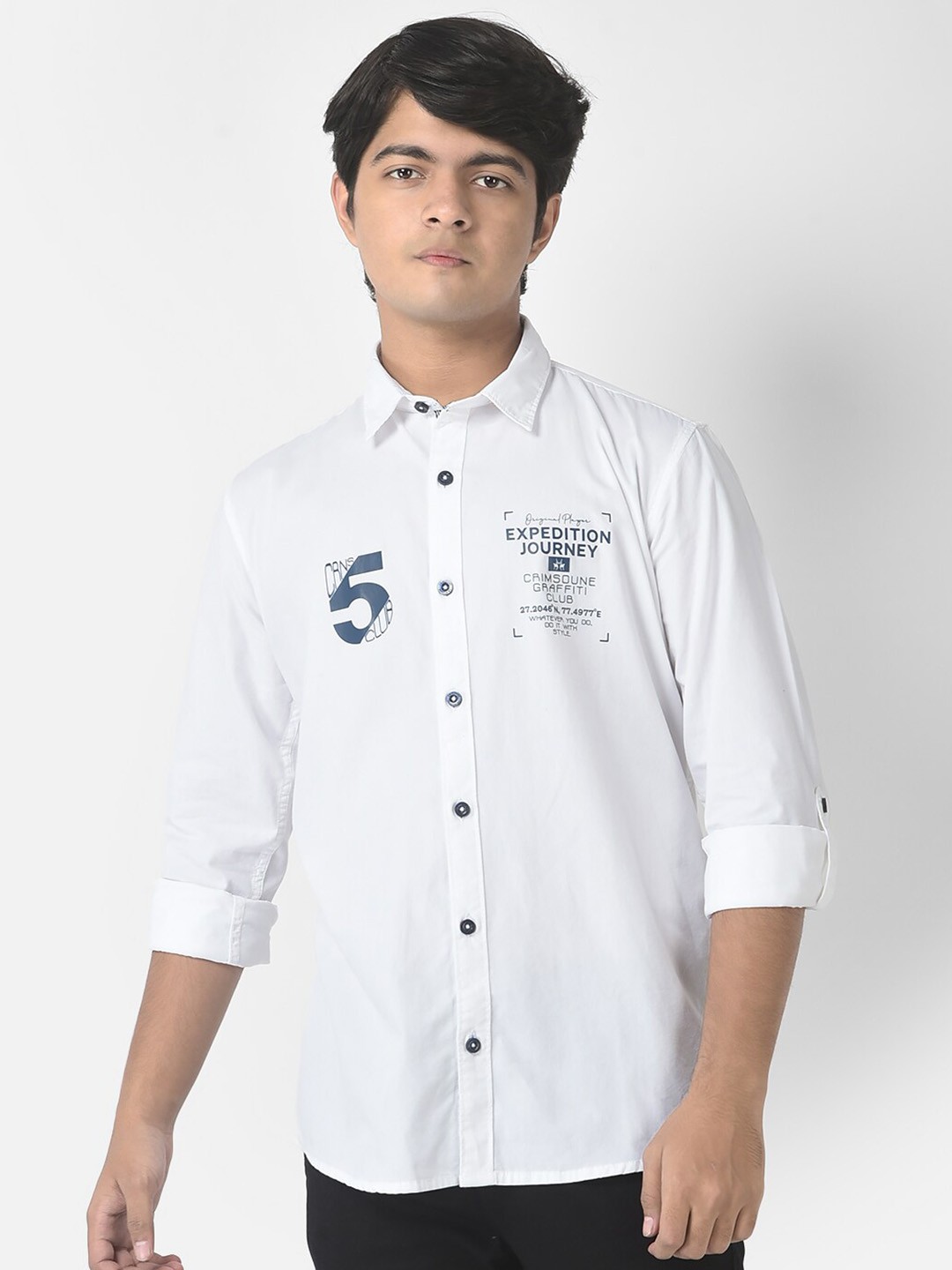 

Crimsoune Club Boys Slim Fit Printed Cotton Casual Shirt, White