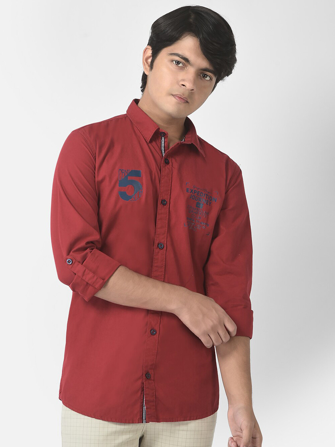 

Crimsoune Club Boys Printed Cotton Casual Shirt, Red