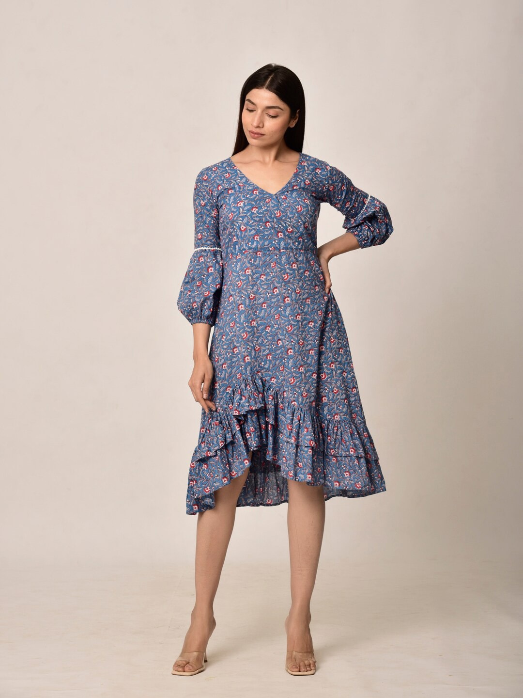 

Ikk Kudi by Seerat Floral Pure Cotton Midi Dress, Blue