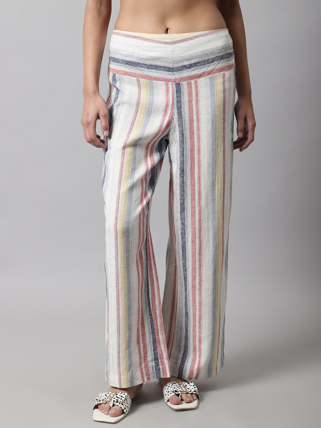 

NoBarr Women Striped Palazzos, White