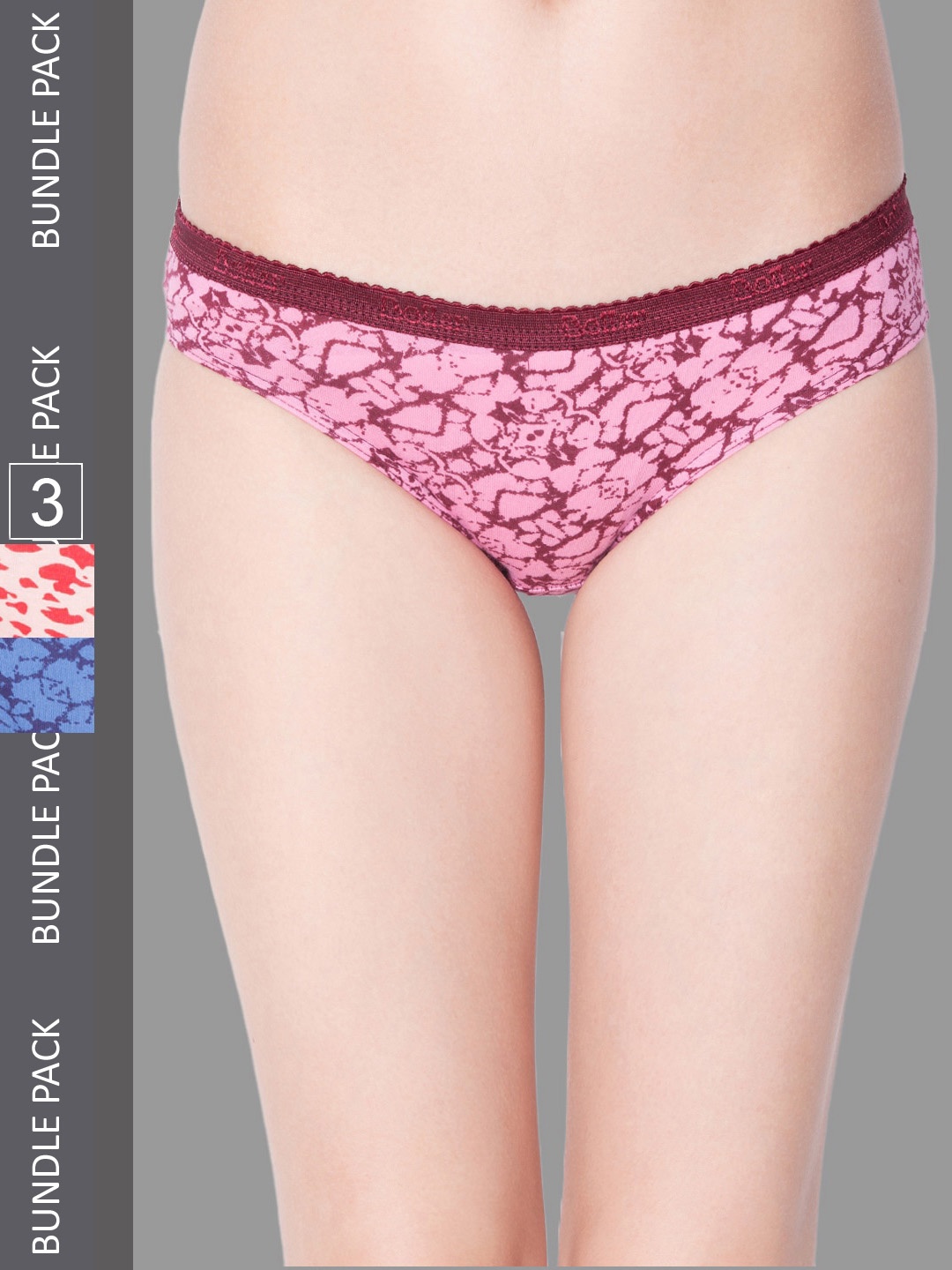 

Dollar Missy Pack of 3 Combed Cotton Deep Printed Outer Elasticated Bikini Panty, Assorted