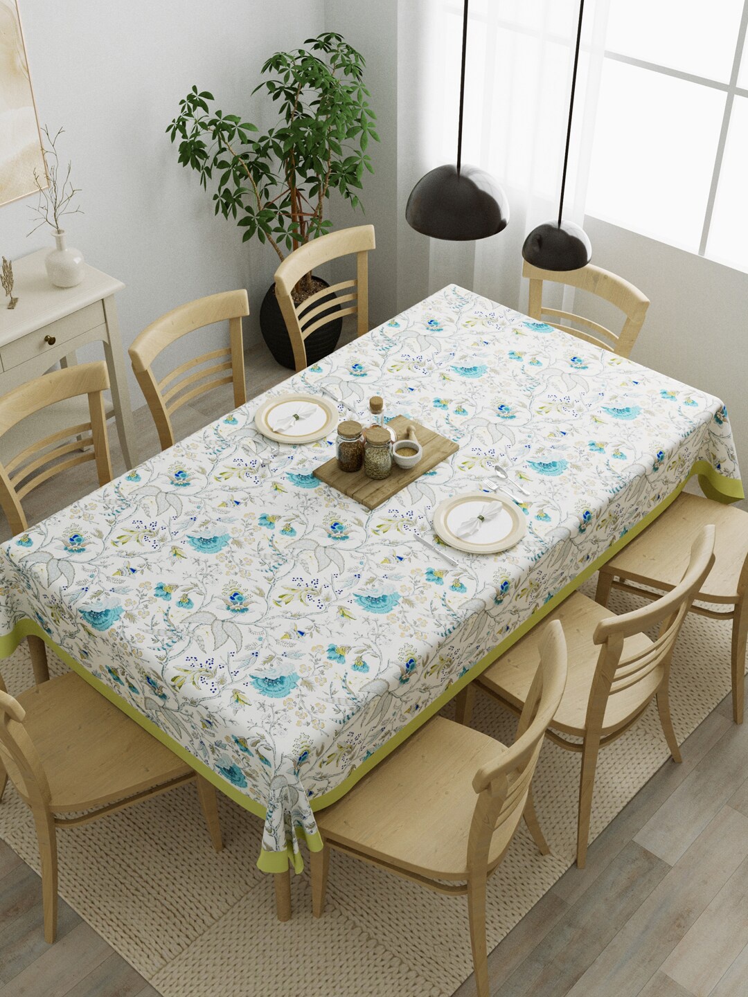 

Clasiko Teal Blue & Grey Printed Pure Cotton 8 Seater Table Cover