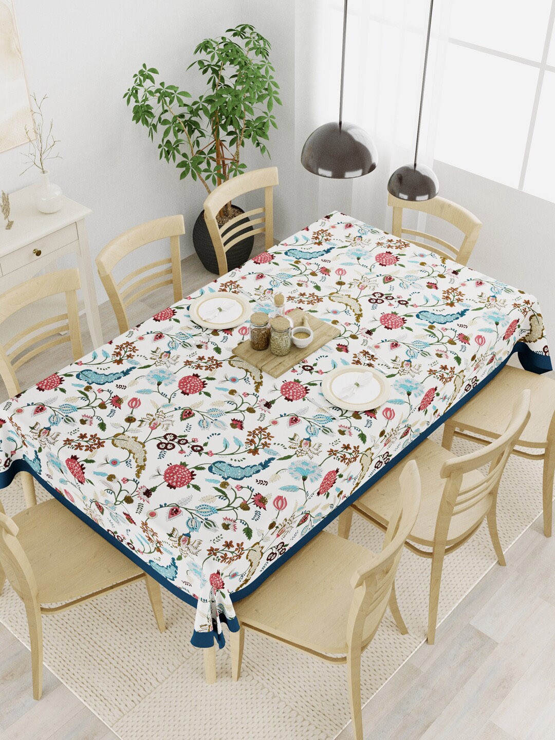 

Clasiko White & Pink Printed 8 Seater Pure Cotton Rectangular Table Cover