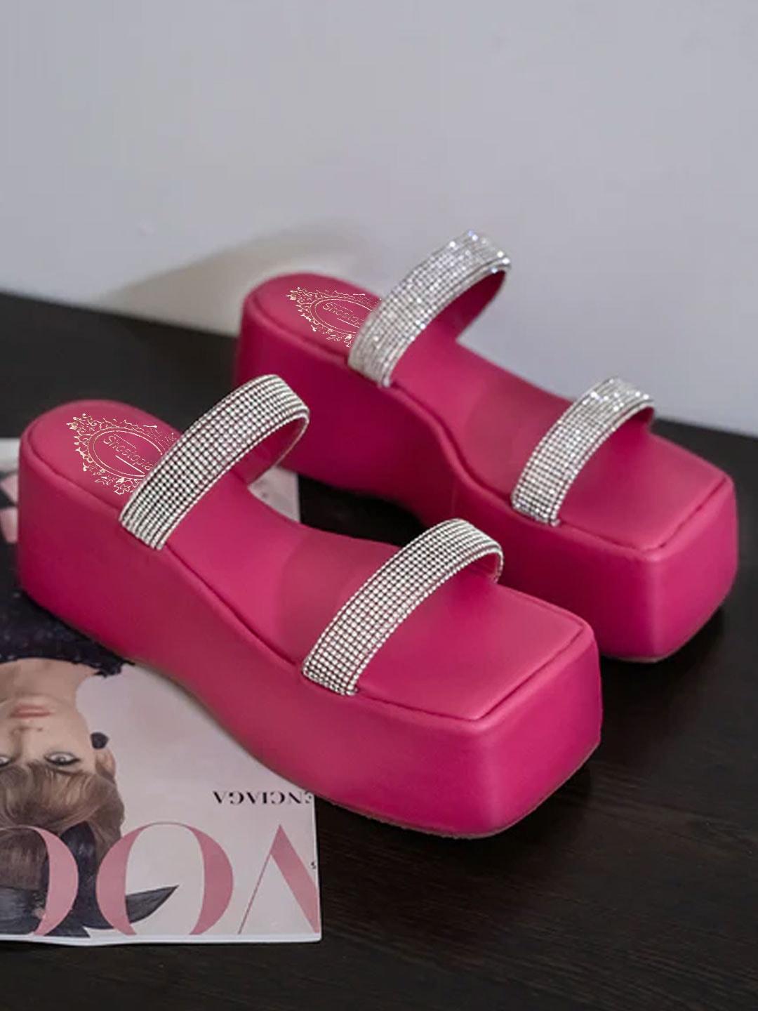 

Shoetopia Embellished Wedge Heels, Pink