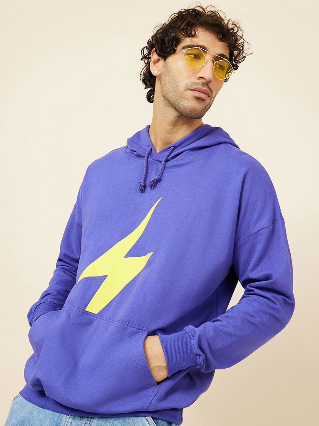

Styli Flash Print Hoodie with Kangaroo Pocket, Blue