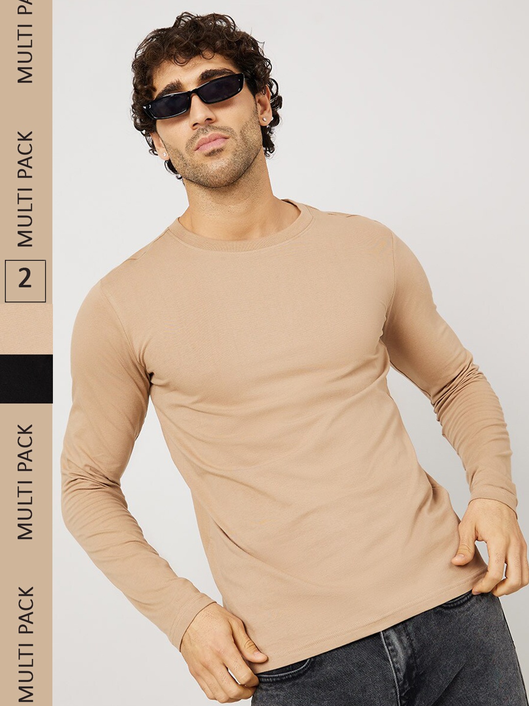

Styli Pack of 2 - Muscle Fit Long Sleeves High Neck T-shirt, Cream
