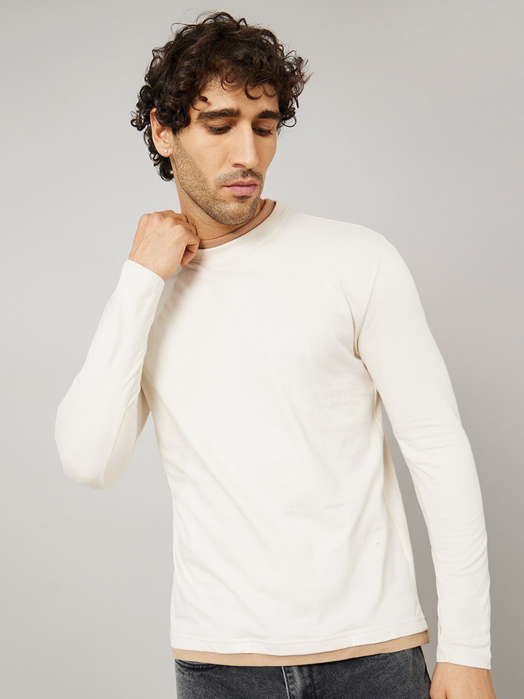 

Styli Men Cotton Regular Fit T-shirt, Cream