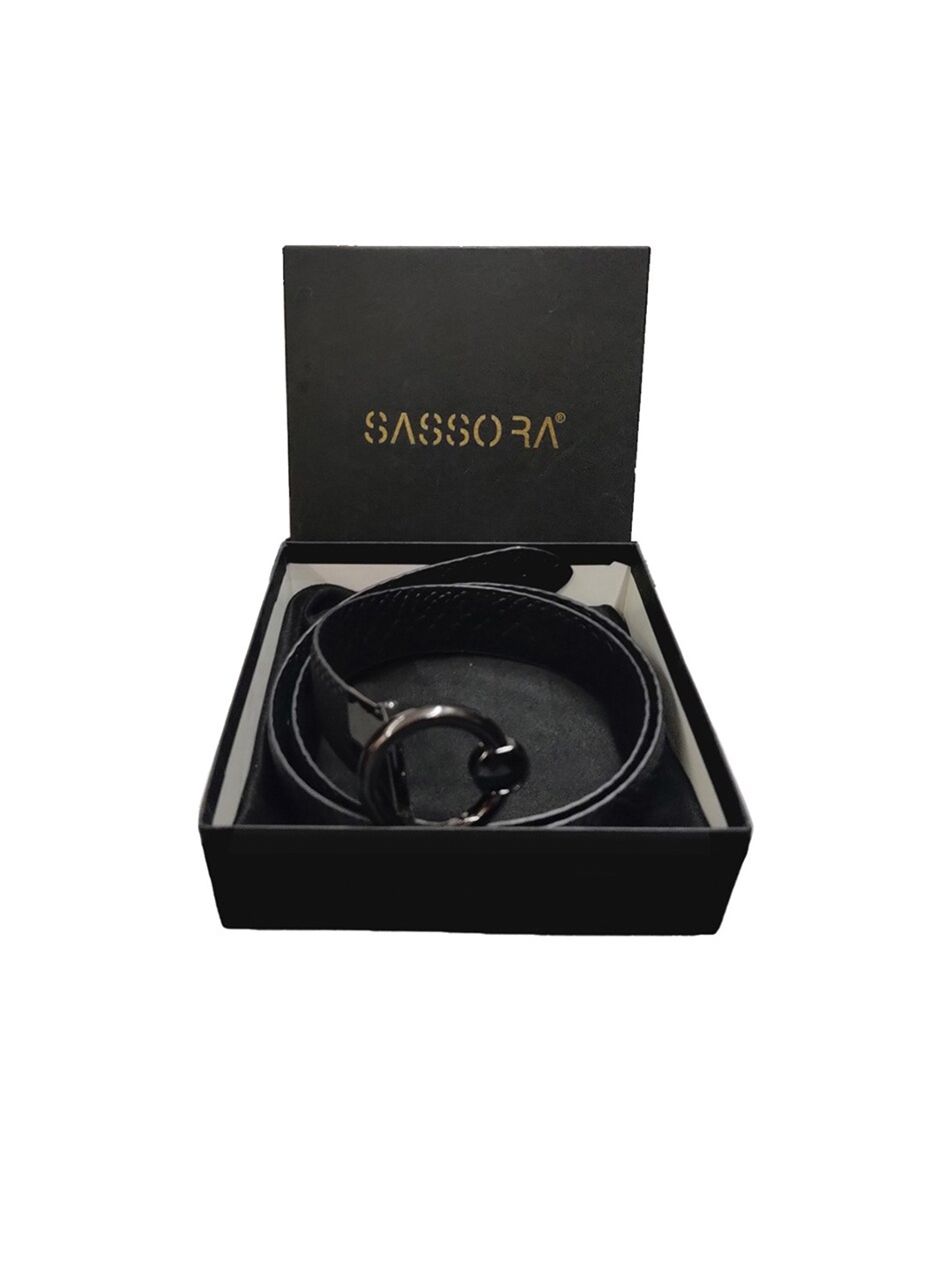 Sassora Women Textured Leather Formal Belt, Black