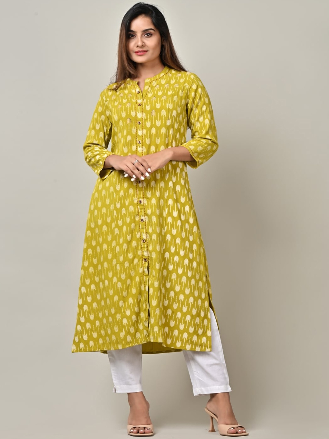 

DIVA WALK Geometric Printed Kurta, Green