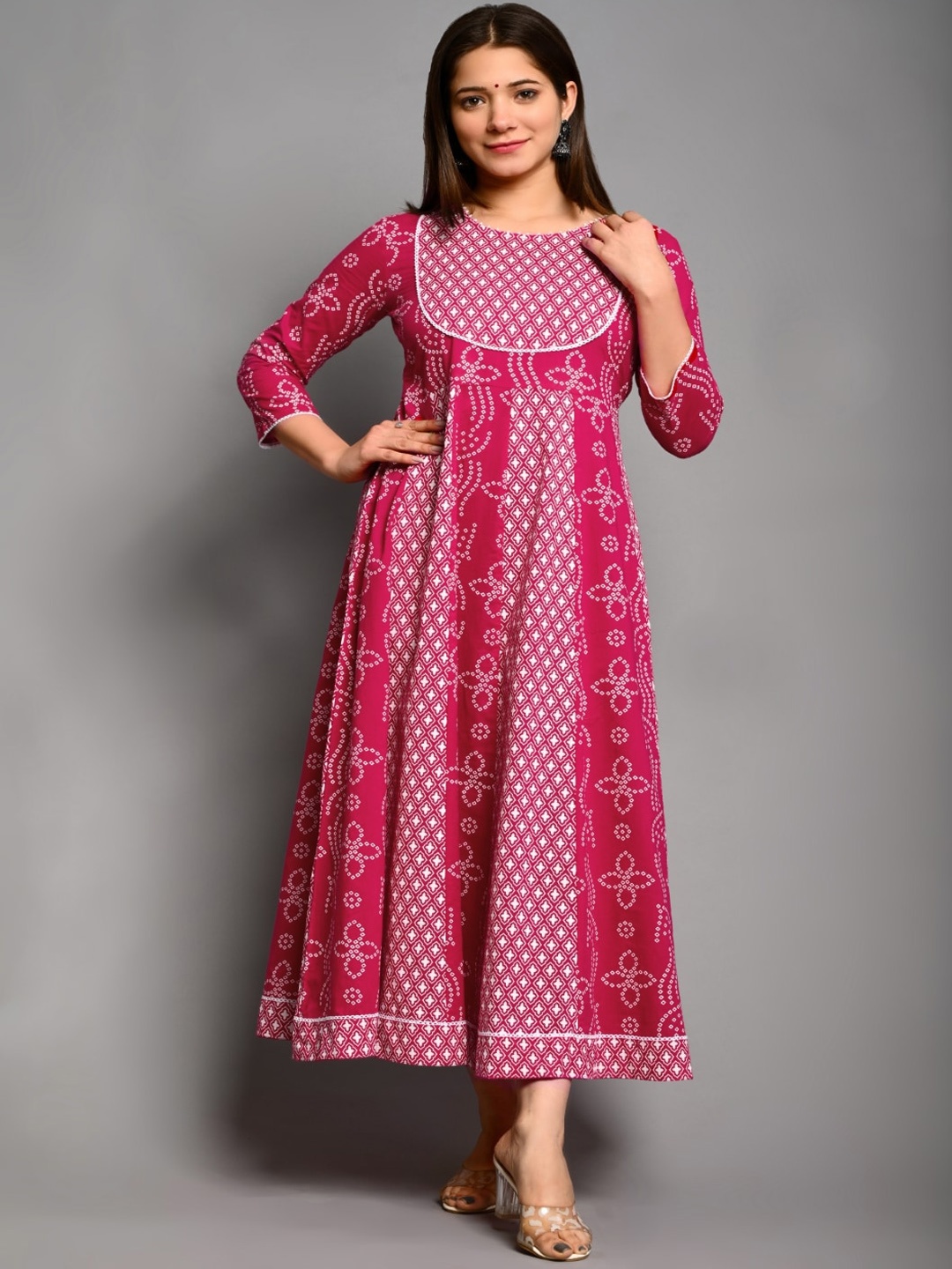 

DIVA WALK Bandhani Printed Cotton Anarkali Kurta, Pink