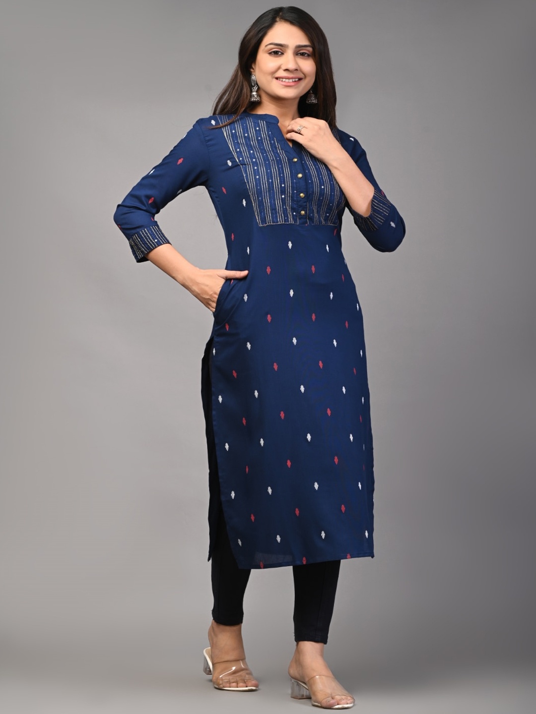 

DIVA WALK Women Ethnic Motifs Gotta Patti Kurta, Navy blue