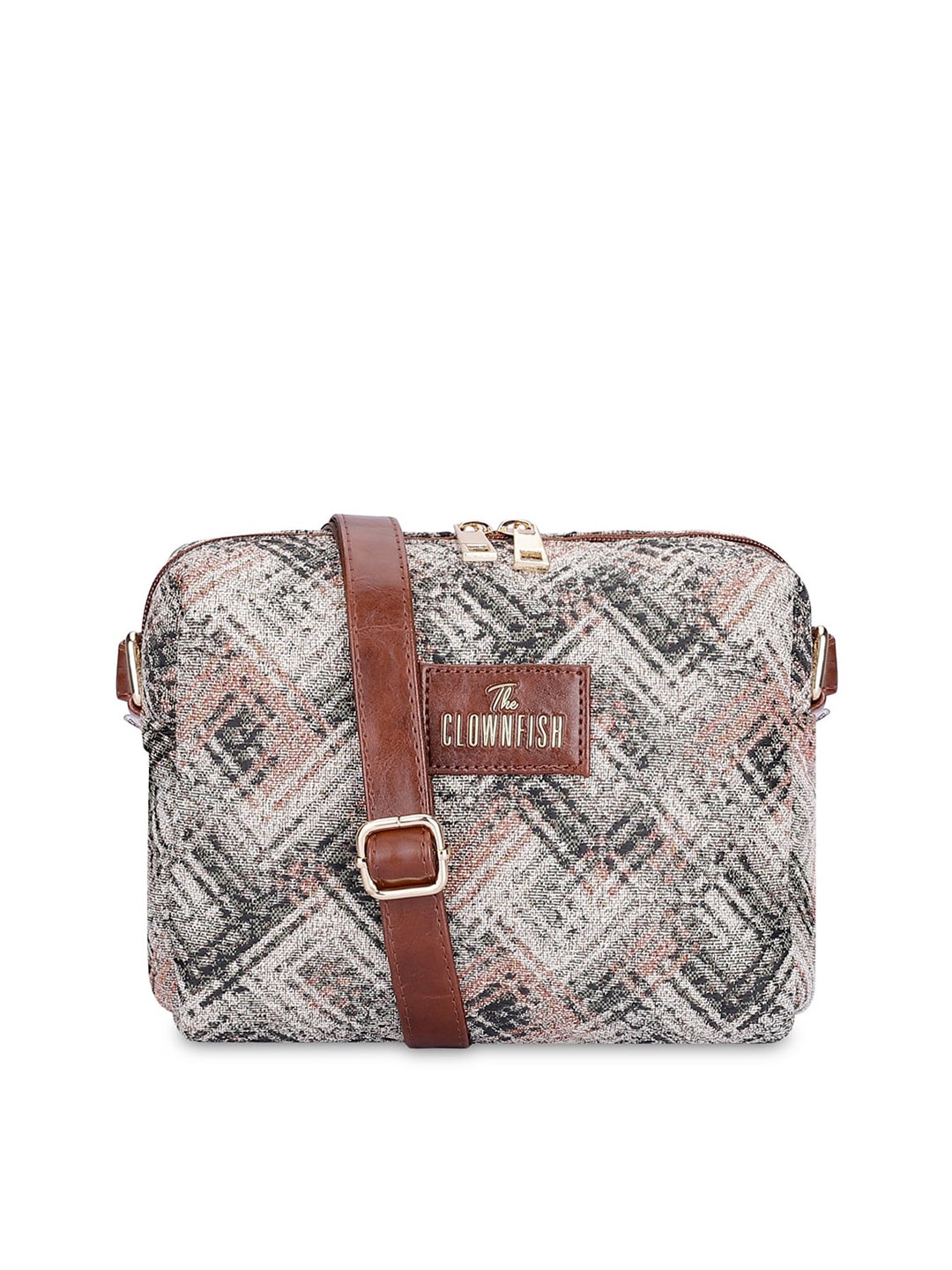 

THE CLOWNFISH Adelina Checked Cotton Sling Bag Handbags, Beige