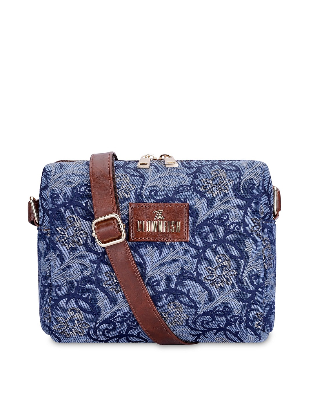 

THE CLOWNFISH Adelina Printed Cotton Sling Bag Handbags, Blue