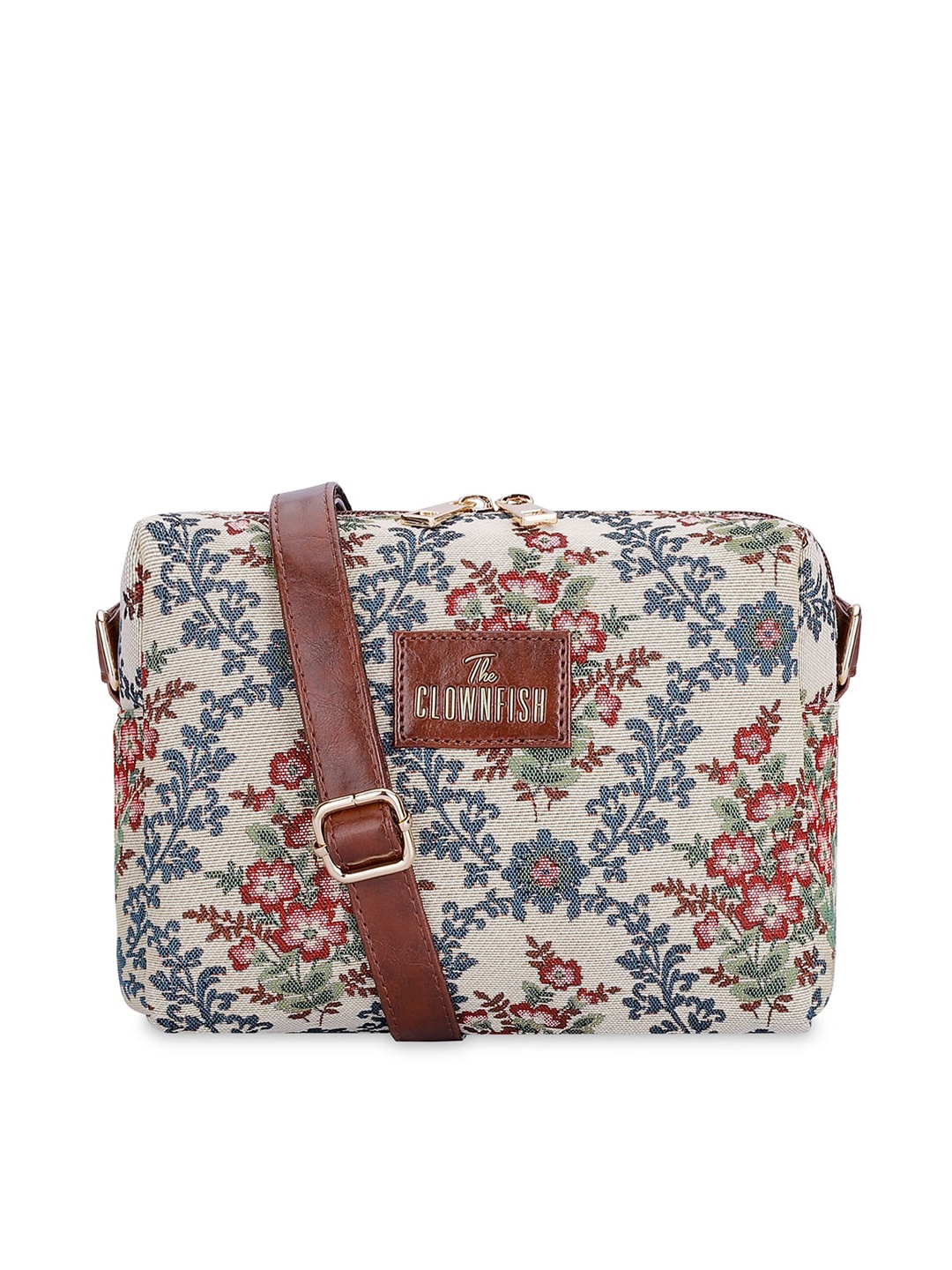 

THE CLOWNFISH Adelina Floral Printed Cotton Sling Bag Handbags, Beige