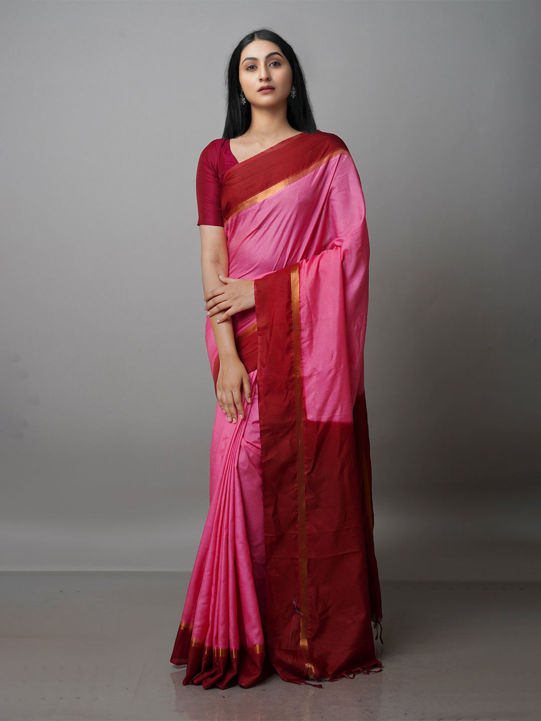 

Unnati Silks Silk Blend Mangalagiri Saree, Pink