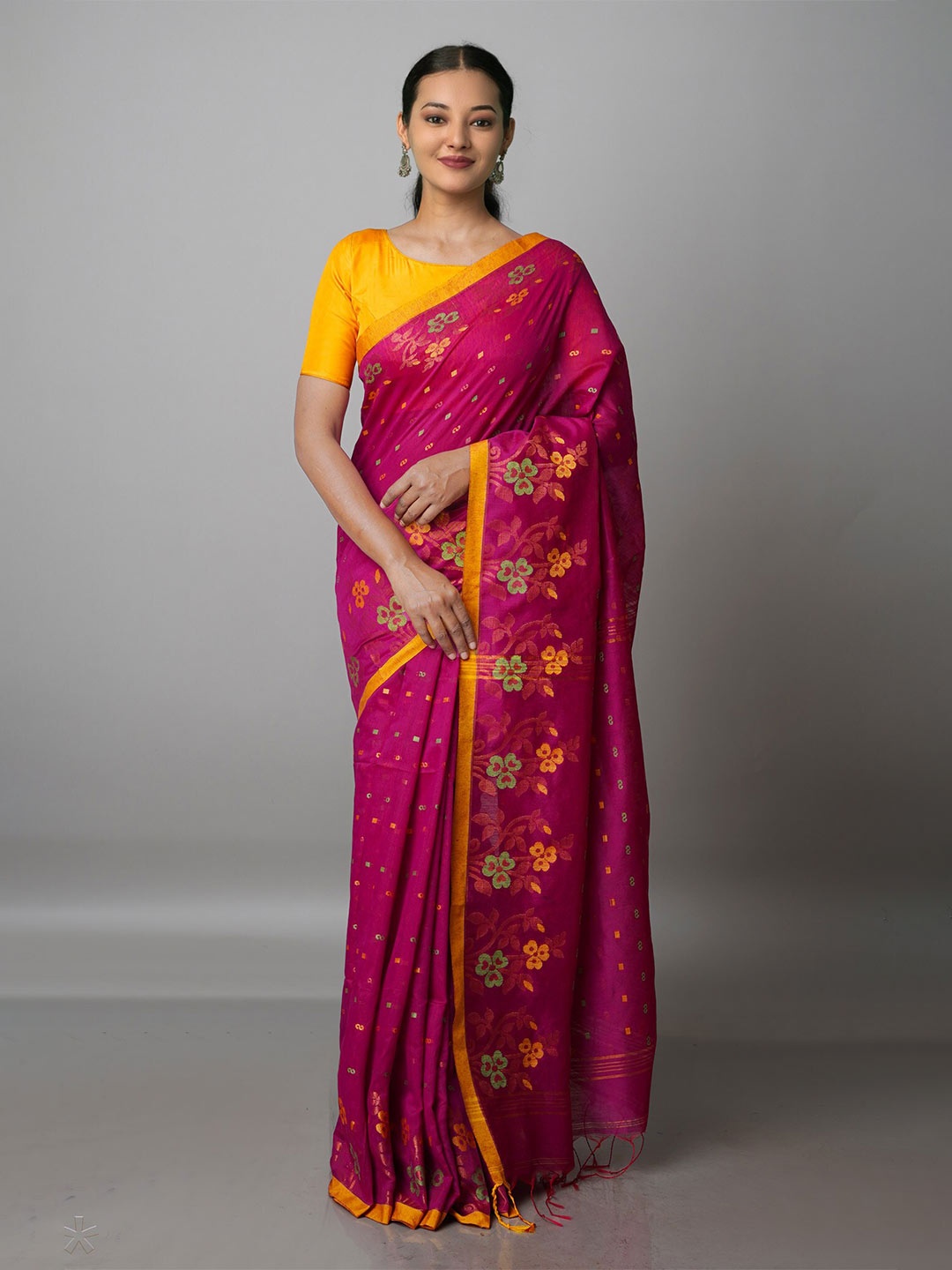 

Unnati Silks Woven Design Silk Cotton Jamdani Saree, Pink