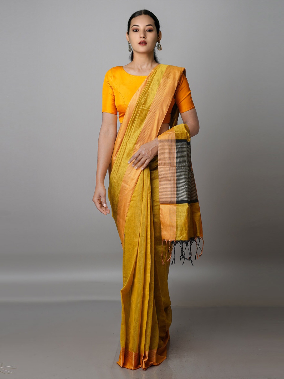 

Unnati Silks Zari Silk Cotton Chanderi Saree, Yellow
